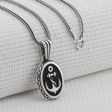 Oval Çapa Motifli 925 Ayar Gümüş Kolye