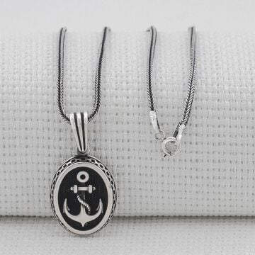 Oval Çapa Motifli 925 Ayar Gümüş Kolye