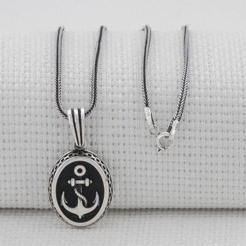 Oval Çapa Motifli 925 Ayar Gümüş Kolye