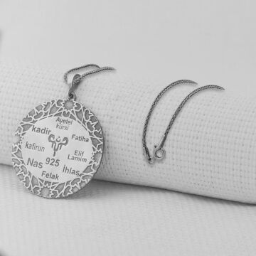 Fatiha İhlas Felak Yazılı 8 Dualı 925 Ayar Erkek Gümüş Kolye