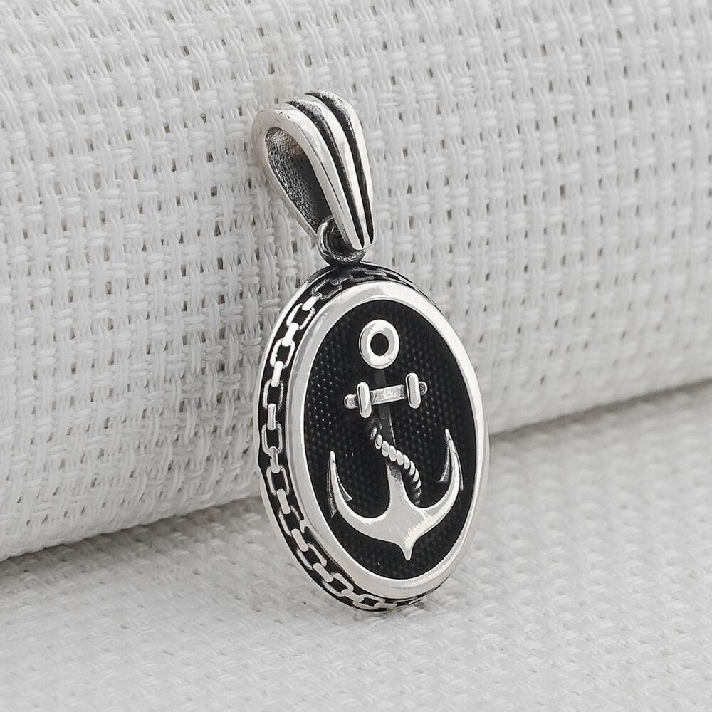 Oval Çapa Motifli 925 Ayar Gümüş Kolye Ucu