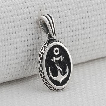 Oval Çapa Motifli 925 Ayar Gümüş Kolye Ucu