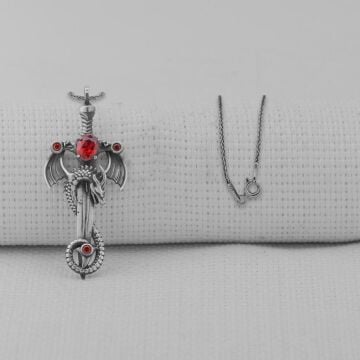 Ejderha Şovalye Kılıcı Tasarımlı 925 Ayar Gümüş Kolye