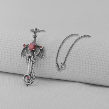 Ejderha Şovalye Kılıcı Tasarımlı 925 Ayar Gümüş Kolye