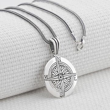 Pusula Yön Tasarımlı 925 Ayar Gümüş Kolye