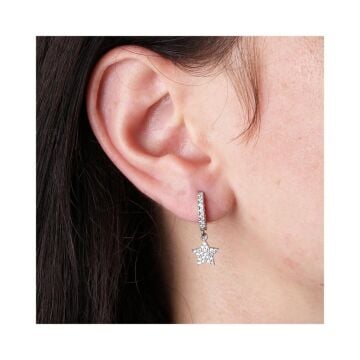 Zirkon Taşlı Sallantılı Yıldız Gümüş Küpe