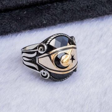 Ay Yıldız Simgeli Zirkon Taşlı Gümüş Yüzük