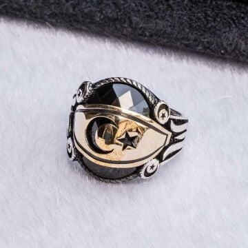 Ay Yıldız Simgeli Zirkon Taşlı Gümüş Yüzük