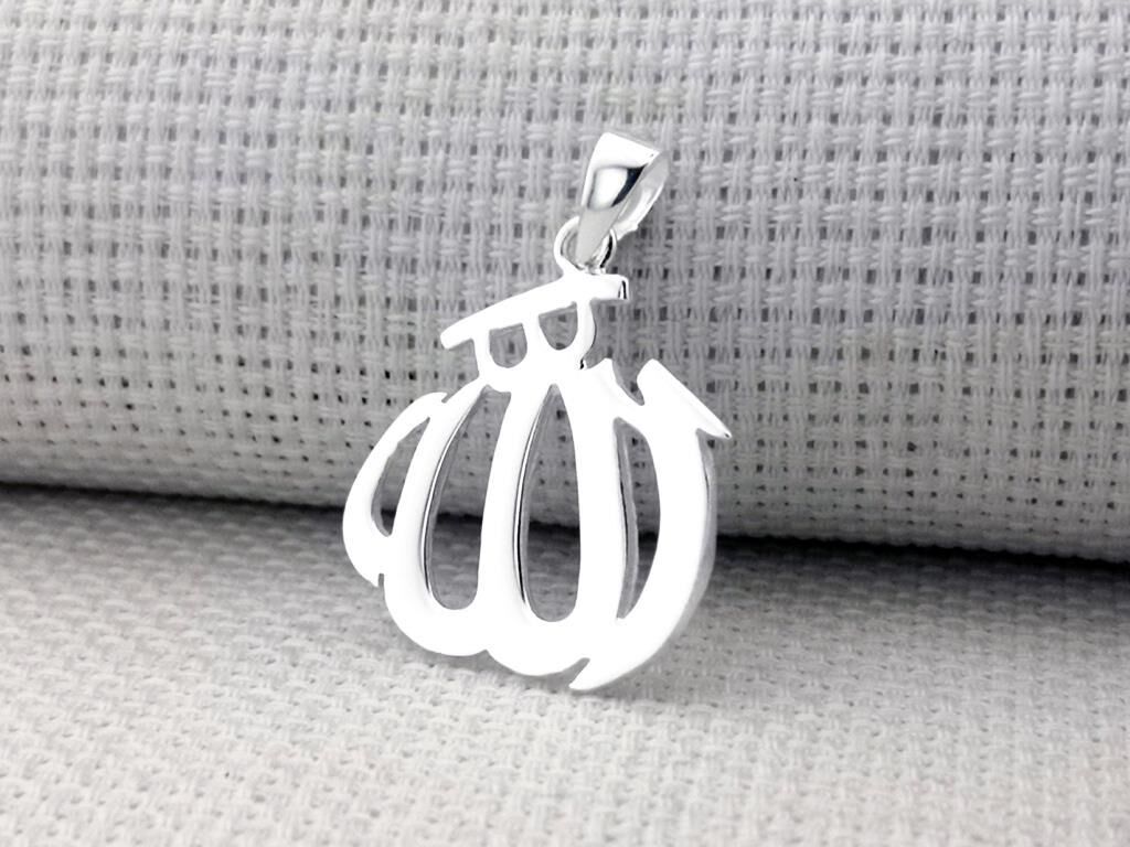 Allah Yazılı Büyük Boy Parlak 925 Ayar Gümüş Kolye Ucu
