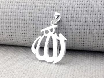 Allah Yazılı Büyük Boy Parlak 925 Ayar Gümüş Kolye Ucu