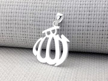 Allah Yazılı Büyük Boy Parlak 925 Ayar Gümüş Kolye Ucu
