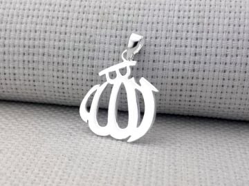 Allah Yazılı Büyük Boy Parlak 925 Ayar Gümüş Kolye Ucu