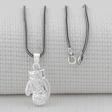 Boks Eldiveni Tasarımlı 925 Ayar Gümüş Kolye Küçük Boy