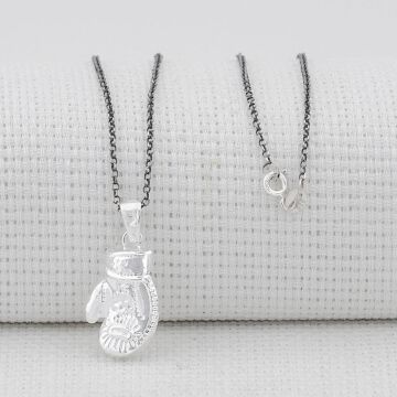 Boks Eldiveni Tasarımlı 925 Ayar Gümüş Kadın Kolye