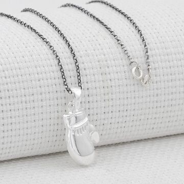 Boks Eldiveni Tasarımlı 925 Ayar Gümüş Kadın Kolye