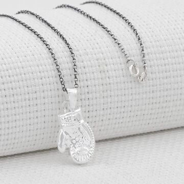 Boks Eldiveni Tasarımlı 925 Ayar Gümüş Kadın Kolye