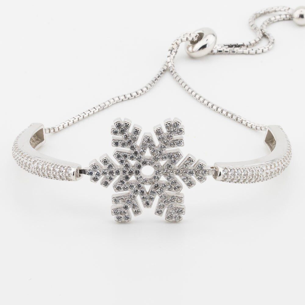 Muhteşem Tasarım 925 Ayar Gümüş Kar Tanesi Asansörlü Bileklik