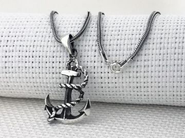 Denizci Çapası Büyük Boy 925 Ayar Gümüş Kolye