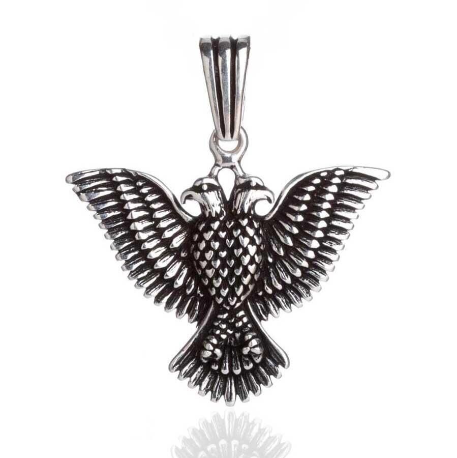 Çiftbaşlı Kartal Tasarımlı 925 Ayar Gümüş Kolye Ucu