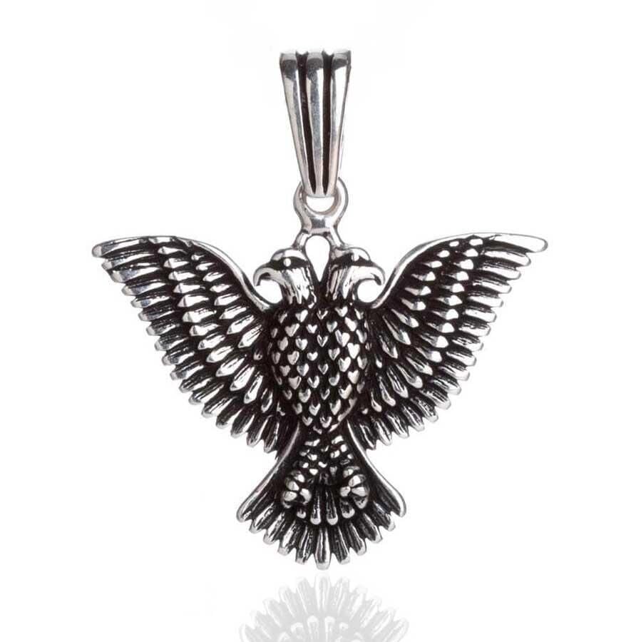 Çiftbaşlı Kartal Tasarımlı 925 Ayar Gümüş Kolye Ucu