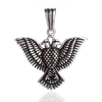 Çiftbaşlı Kartal Tasarımlı 925 Ayar Gümüş Kolye Ucu