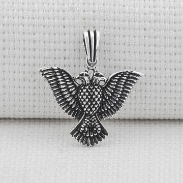 Çiftbaşlı Kartal Tasarımlı 925 Ayar Gümüş Kolye Ucu