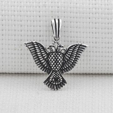 Çiftbaşlı Kartal Tasarımlı 925 Ayar Gümüş Kolye Ucu