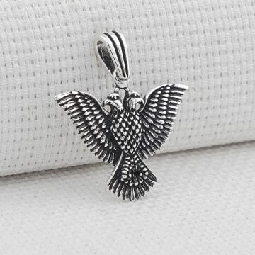 Çiftbaşlı Kartal Tasarımlı 925 Ayar Gümüş Kolye Ucu