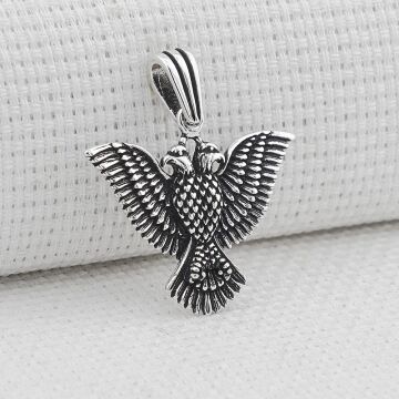 Çiftbaşlı Kartal Tasarımlı 925 Ayar Gümüş Kolye Ucu