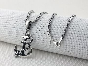 Denizci Çapası Büyük Boy Kral Zincirli 925 Ayar Gümüş Kolye