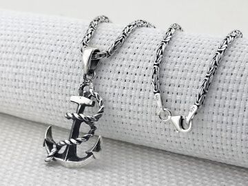 Denizci Çapası Büyük Boy Kral Zincirli 925 Ayar Gümüş Kolye