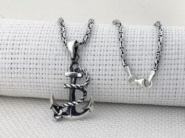 Denizci Çapası Büyük Boy Kral Zincirli 925 Ayar Gümüş Kolye