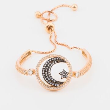 925 Ayar Gümüş  Zirkon Taşlı  Ay Yıldız Bayan  Bileklik