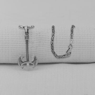 Özel Balta Tasarımlı Kalın Zincirli 925 Ayar Erkek Gümüş Kolye