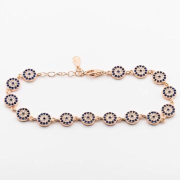 925 Ayar Gümüş Zirkon Taşlı Nazarlı Bayan  Bileklik