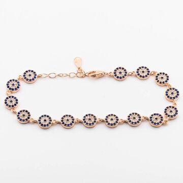 925 Ayar Gümüş Zirkon Taşlı Nazarlı Bayan  Bileklik