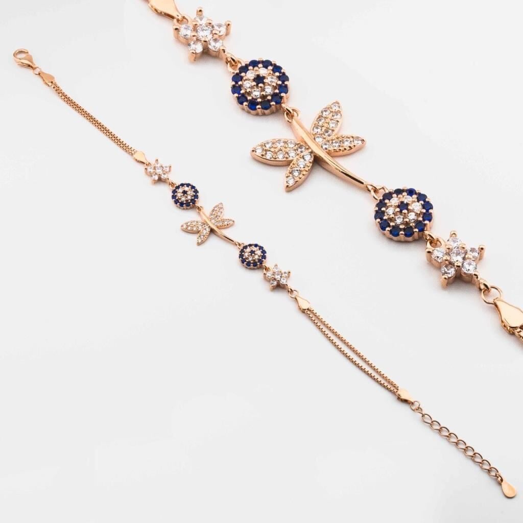 925 Ayar Gümüş Rose Nazar Boncuklu Yusufçuk Bayan Bileklik