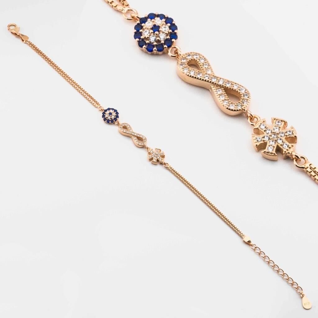 925 Ayar Gümüş Nazar Boncuklu Kar Tanesi Sonsuzluk Bileklik