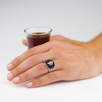 Osmanlı Tuğra Tasarımlı 925 Ayar Gümüş Erkek Yüzük