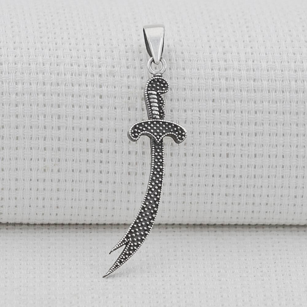 Nokta Desenli 925 Ayar Gümüş Zülfikar Kılıç Kolye Ucu