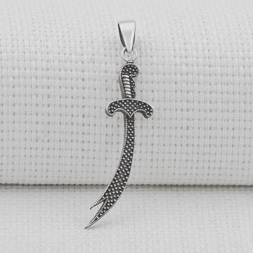 Nokta Desenli 925 Ayar Gümüş Zülfikar Kılıç Kolye Ucu