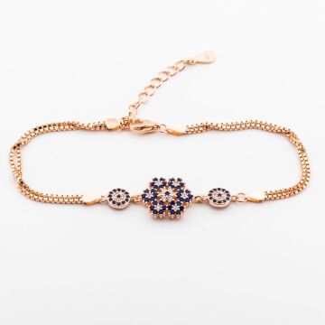 925 Ayar Gümüş  Nazarlı  Mavi Taşlı Kar Tanesi Bayan Bileklik