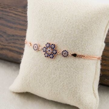 925 Ayar Gümüş  Nazarlı  Mavi Taşlı Kar Tanesi Bayan Bileklik