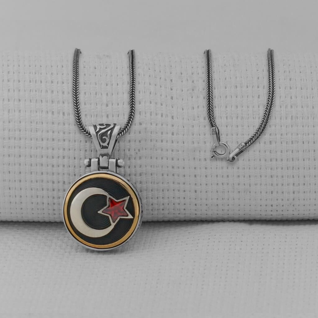 Ayyıldız Tasarımlı Ortası Dönen 925 Ayar Gümüş Kolye