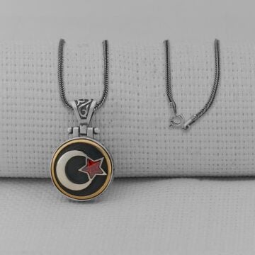 Ayyıldız Tasarımlı Ortası Dönen 925 Ayar Gümüş Kolye