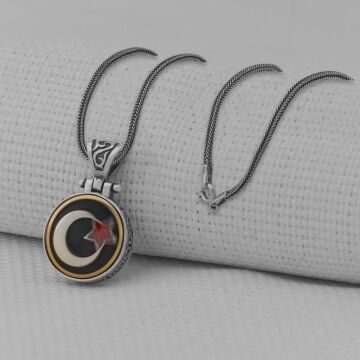 Ayyıldız Tasarımlı Ortası Dönen 925 Ayar Gümüş Kolye