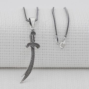 Nokta Desenli 925 Ayar Gümüş Zülfikar Kılıç Kolye