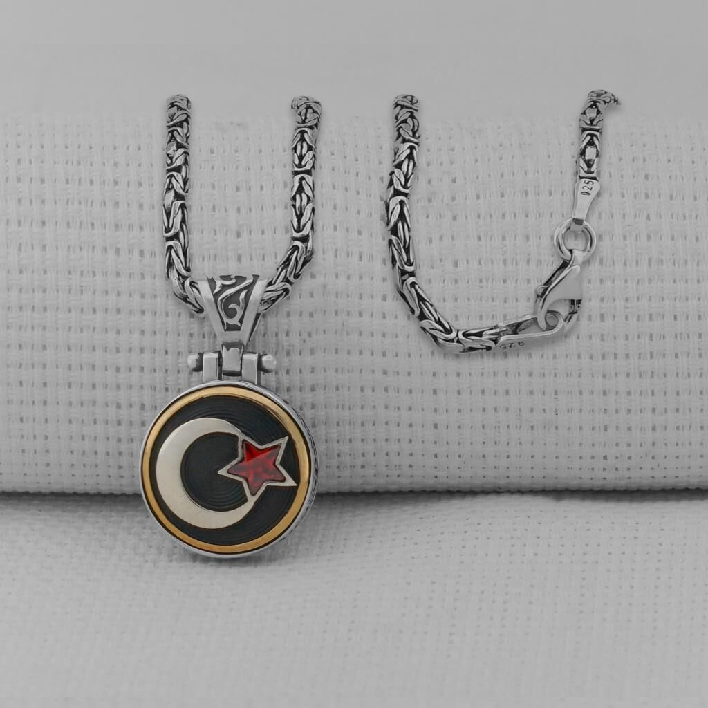 Ayyıldız Tasarımlı Ortası Dönen Kral Zincirli 925 Ayar Gümüş Kolye