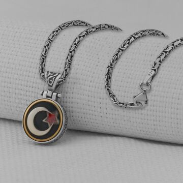 Ayyıldız Tasarımlı Ortası Dönen Kral Zincirli 925 Ayar Gümüş Kolye