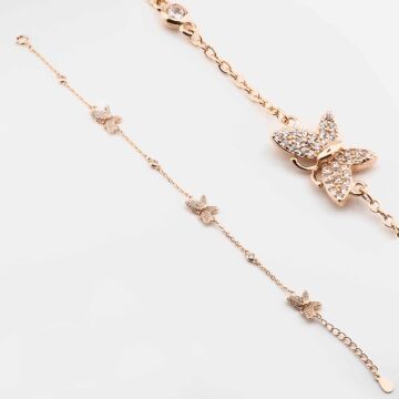 925 Ayar Gümüş Zirkon Taşlı  Kelebek Bayan  Bileklik